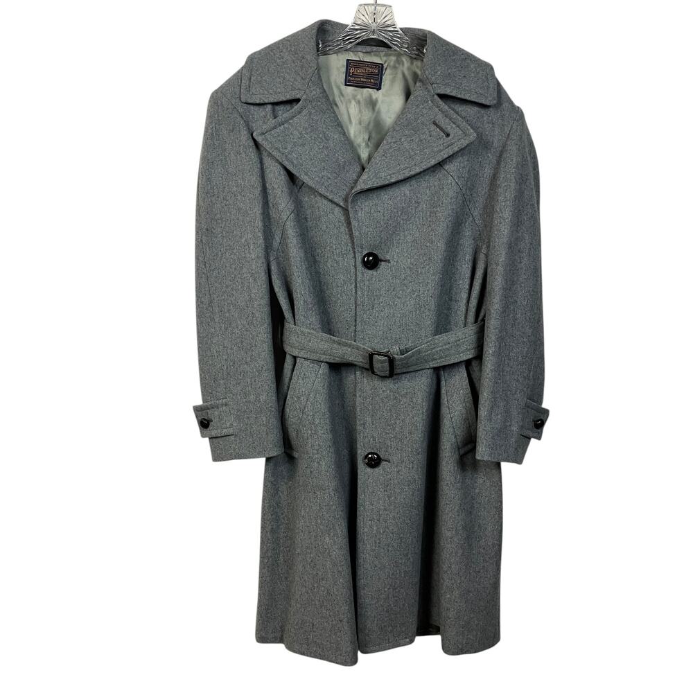 Vintage Pendleton Coat M Gray Overcoat Belted Classic Old Money Wool Preppy
